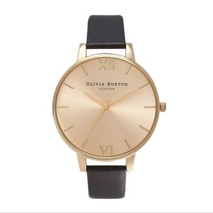 Olivia Burton London Sunray Black and Gold Watch New